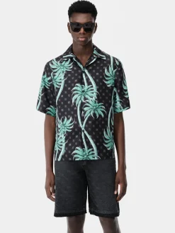 AMIRI Shirts<PALM BOWLING SHIRT BLACK