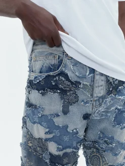 AMIRI Denim<PATCHWORK CAMO STRAIGHT JEAN PERFECT INDIGO