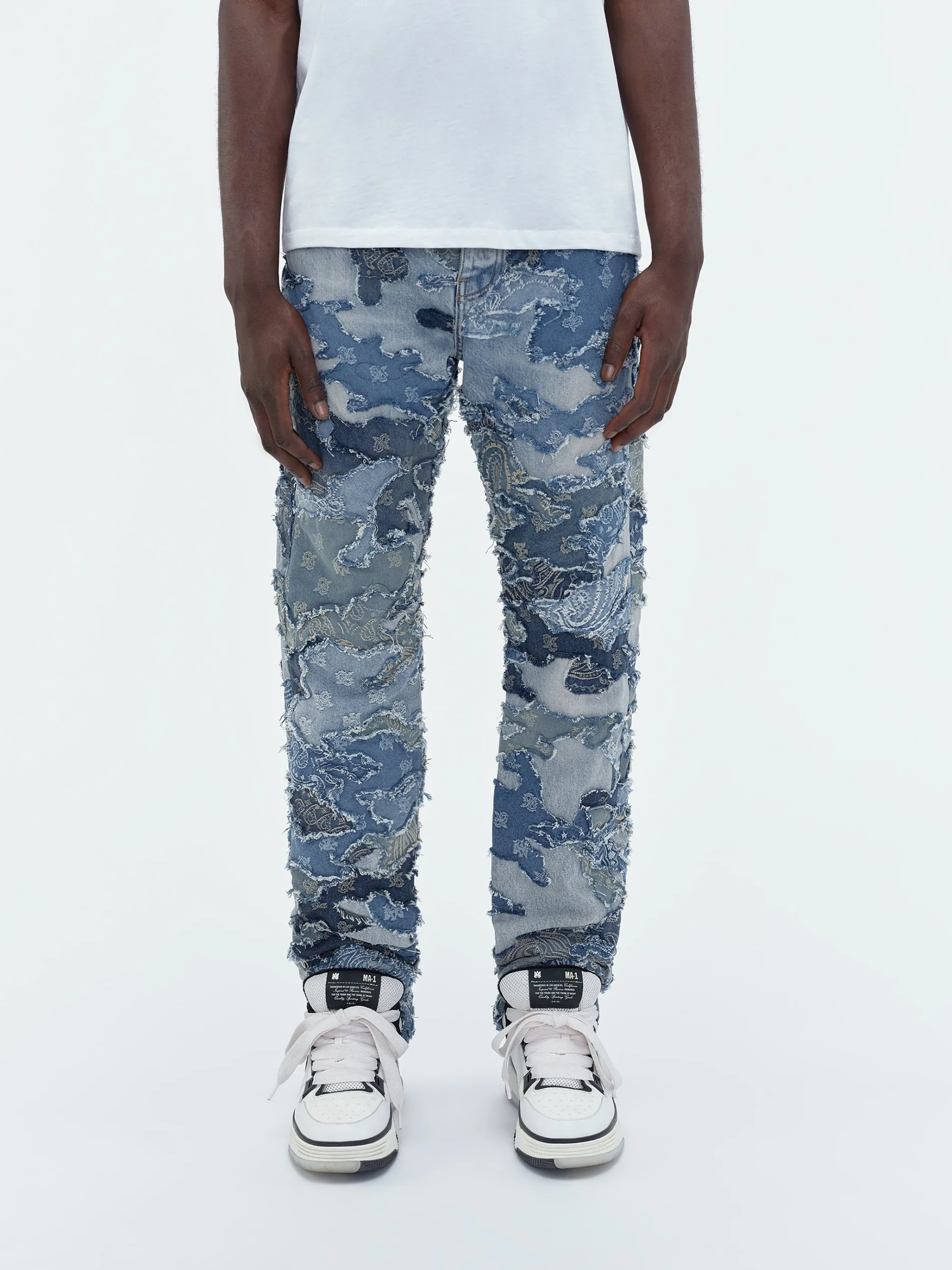 AMIRI Denim<PATCHWORK CAMO STRAIGHT JEAN PERFECT INDIGO