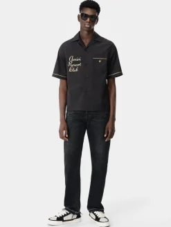 AMIRI Shirts<RESORT CLUB EMBROIDERED SHIRT BLACK