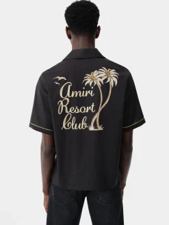 AMIRI Shirts<RESORT CLUB EMBROIDERED SHIRT BLACK