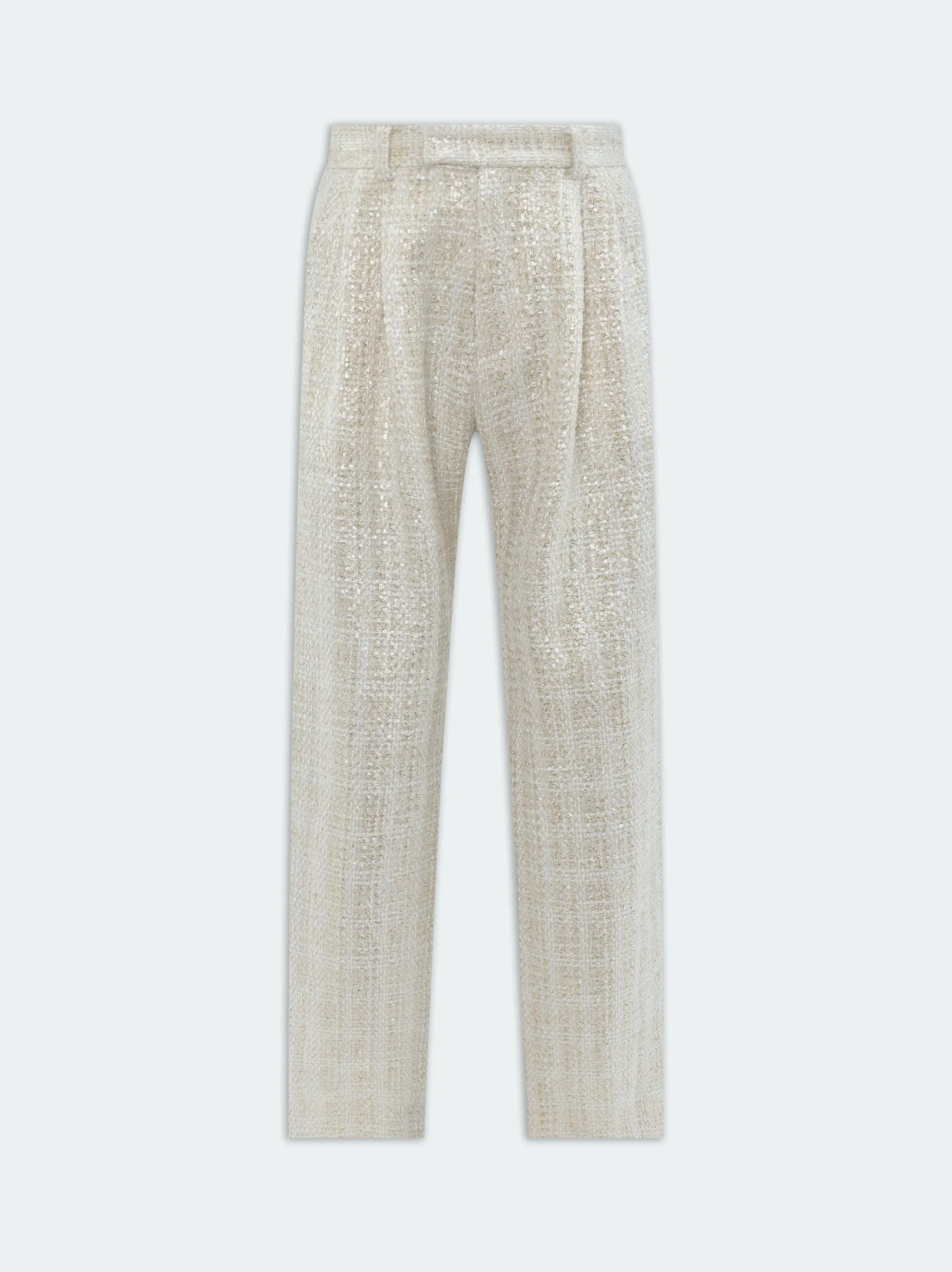 AMIRI Pants<SEQUIN BOUCLE DOUBLE PLEATED PANT Alabaster