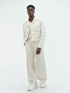AMIRI Pants<SEQUIN BOUCLE DOUBLE PLEATED PANT Alabaster