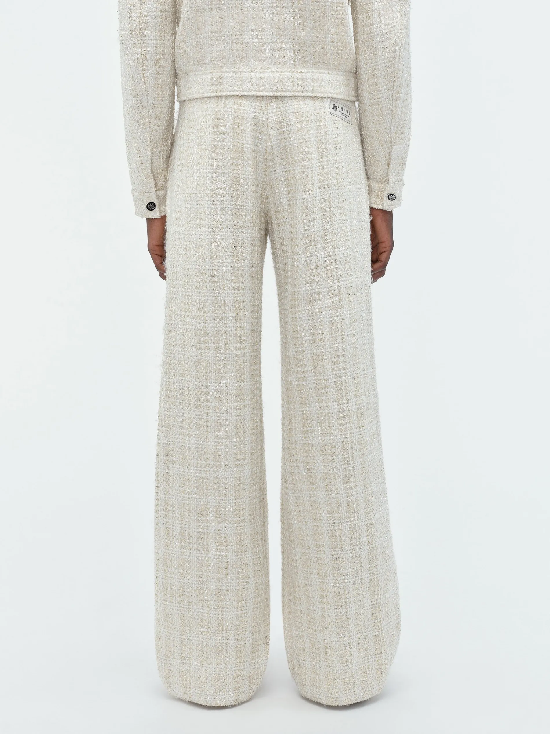 AMIRI Pants<SEQUIN BOUCLE DOUBLE PLEATED PANT Alabaster