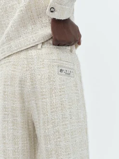 AMIRI Pants<SEQUIN BOUCLE DOUBLE PLEATED PANT Alabaster