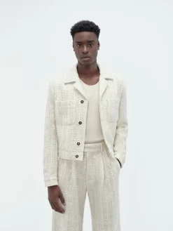 AMIRI Outerwear<SEQUIN BOUCLE SHIRT JACKET Alabaster