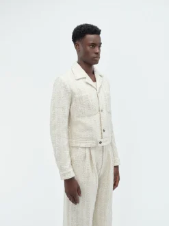 AMIRI Outerwear<SEQUIN BOUCLE SHIRT JACKET Alabaster