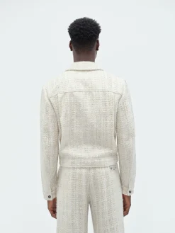 AMIRI Outerwear<SEQUIN BOUCLE SHIRT JACKET Alabaster