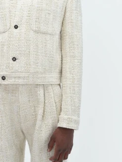 AMIRI Outerwear<SEQUIN BOUCLE SHIRT JACKET Alabaster