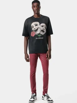 AMIRI Denim<SERIF LOGO WAX SKINNY JEAN Burgundy
