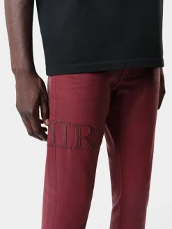 AMIRI Denim<SERIF LOGO WAX SKINNY JEAN Burgundy