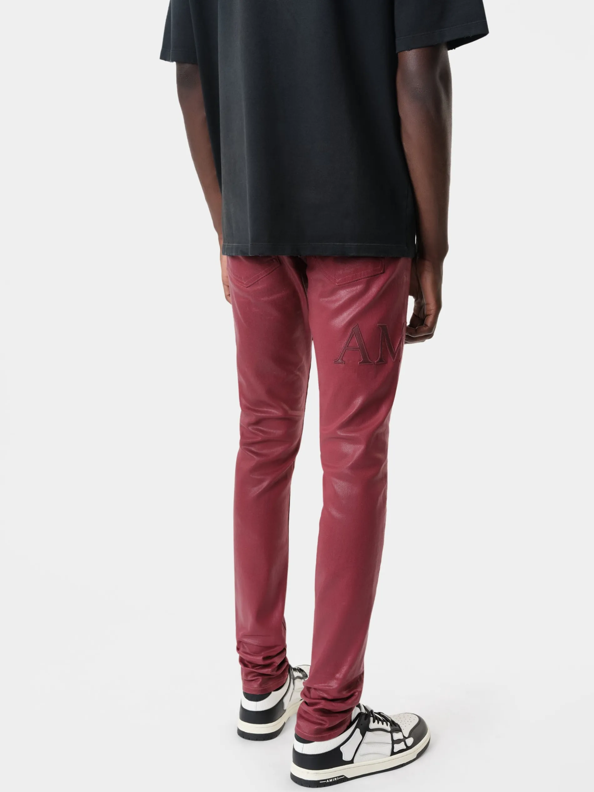 AMIRI Denim<SERIF LOGO WAX SKINNY JEAN Burgundy