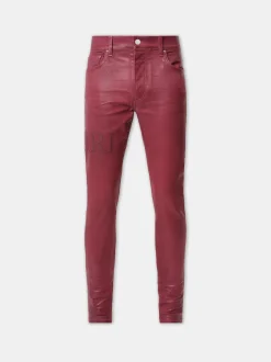 AMIRI Denim<SERIF LOGO WAX SKINNY JEAN Burgundy