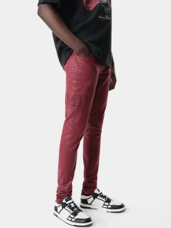 AMIRI Denim<SERIF LOGO WAX SKINNY JEAN Burgundy