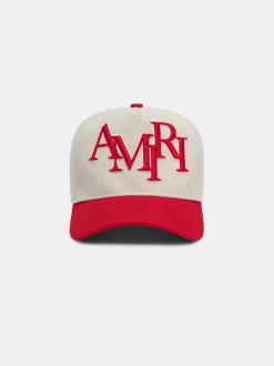 AMIRI Hats|Hats<STAGGERED CANVAS HAT Alabaster Red