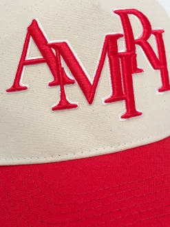 AMIRI Hats|Hats<STAGGERED CANVAS HAT Alabaster Red