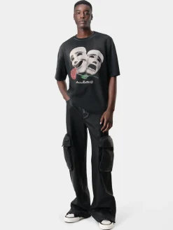 AMIRI Tees<THEATRE MASKS OVERSIZED TEE BLACK
