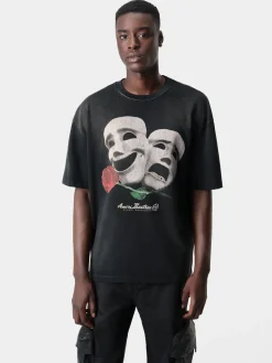 AMIRI Tees<THEATRE MASKS OVERSIZED TEE BLACK