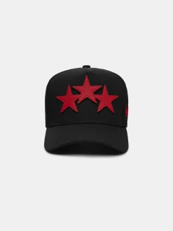 AMIRI Hats|Hats<THREE STAR STAGGERED FULL CANVAS HAT Black Red