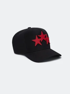 AMIRI Hats|Hats<THREE STAR STAGGERED FULL CANVAS HAT Black Red