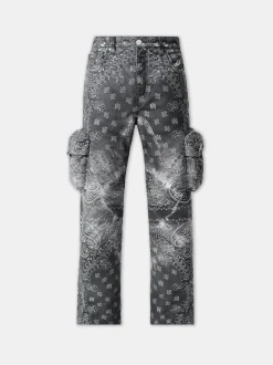 AMIRI Denim<TIE DYE BANDANA M65 BAGGY CARGO Dark Grey