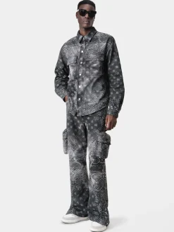 AMIRI Denim<TIE DYE BANDANA OVERSHIRT Dark Grey