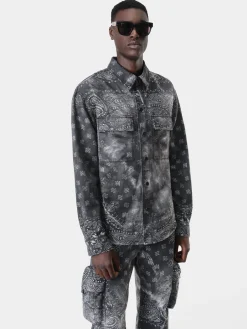 AMIRI Denim<TIE DYE BANDANA OVERSHIRT Dark Grey