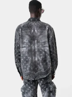 AMIRI Denim<TIE DYE BANDANA OVERSHIRT Dark Grey