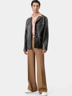 AMIRI Outerwear<TUMBLED LEATHER SINGLE BREASTED JACKET DARK BROWN