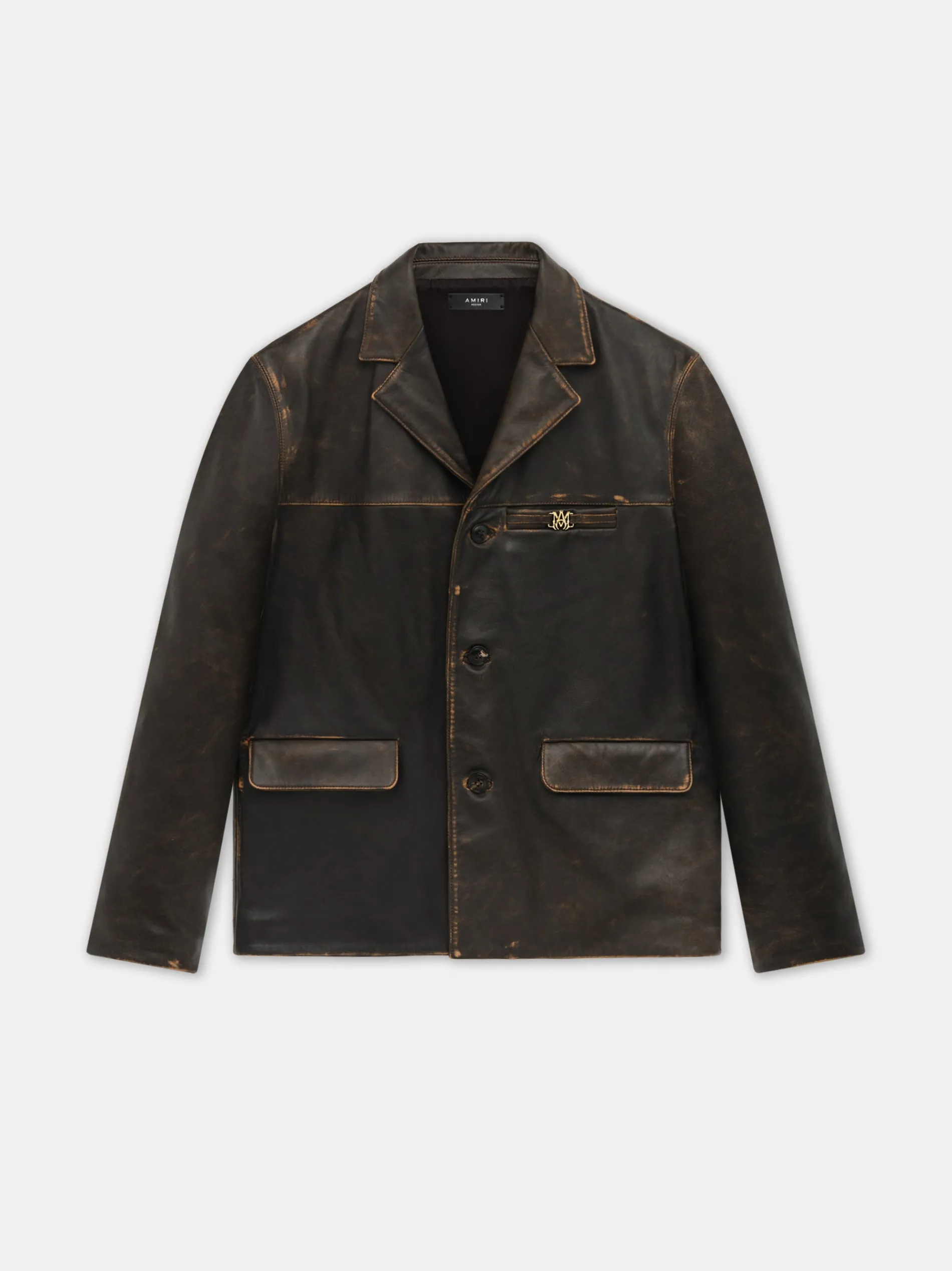 AMIRI Outerwear<TUMBLED LEATHER SINGLE BREASTED JACKET DARK BROWN