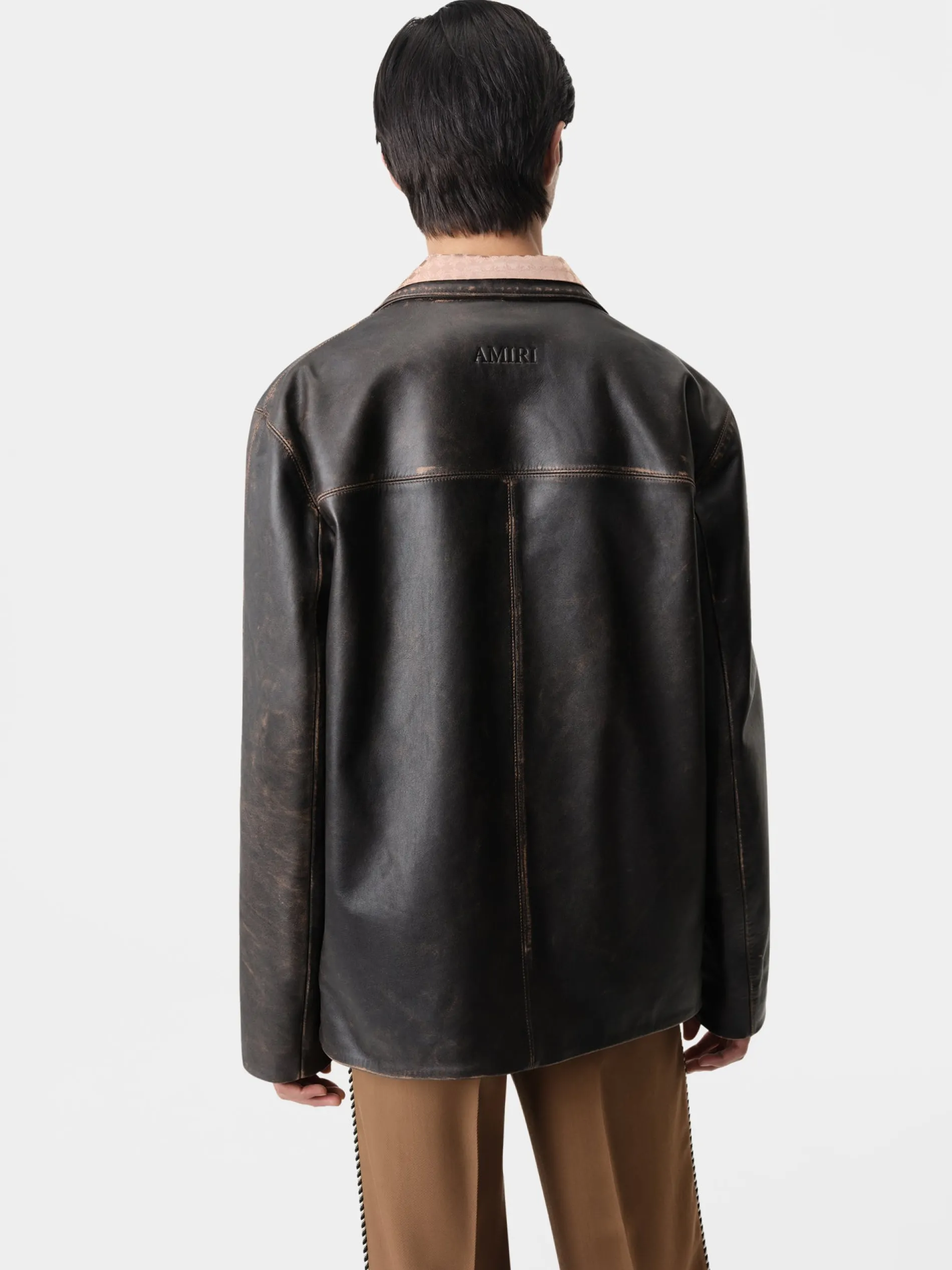 AMIRI Outerwear<TUMBLED LEATHER SINGLE BREASTED JACKET DARK BROWN