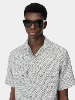 AMIRI Shirts<TWEED CAMP SHIRT Cerulean