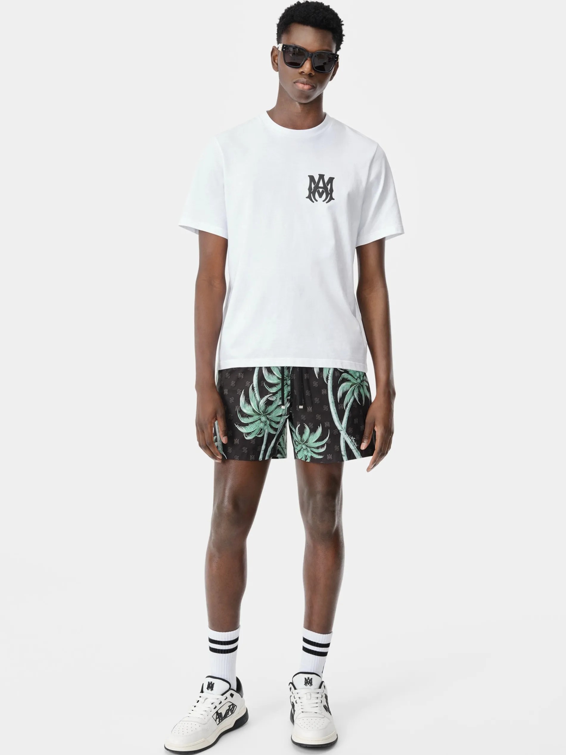 AMIRI Swimwear|Shorts & Sweatpants<TWISTED PALMS SWIM TRUNK BLACK