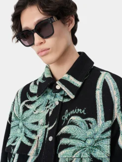 AMIRI Shirts<TWISTED PALMS TAPESTRY OVERSHIRT BLACK