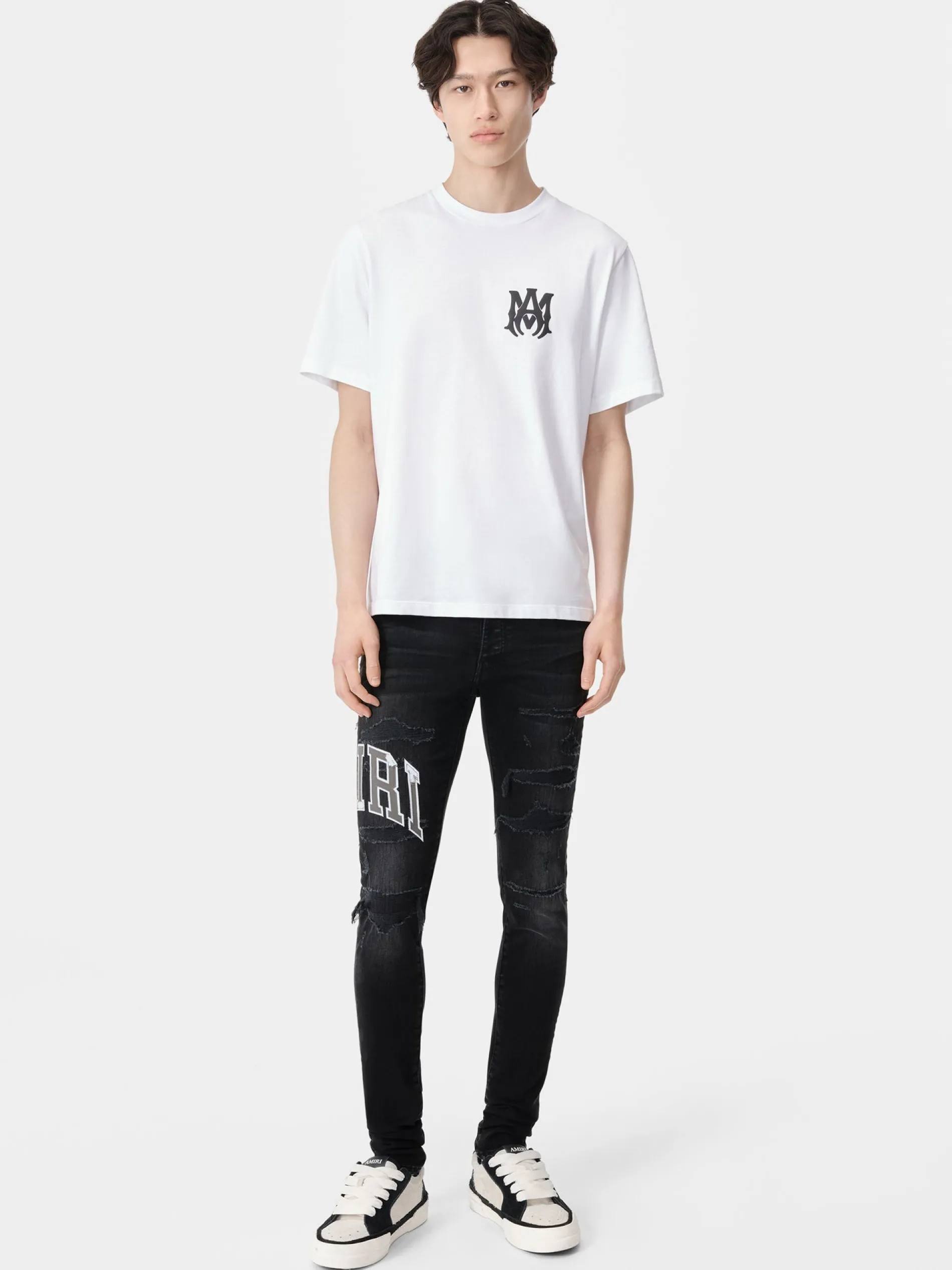 AMIRI Denim<VARSITY LOGO REPAIR JEAN Vintage Black
