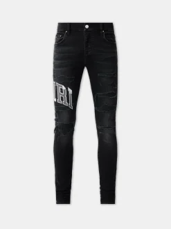 AMIRI Denim<VARSITY LOGO REPAIR JEAN Vintage Black