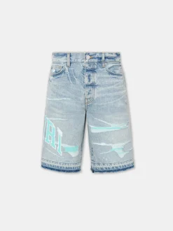 AMIRI Denim<VARSITY LOGO REPAIR SHORT PERFECT INDIGO