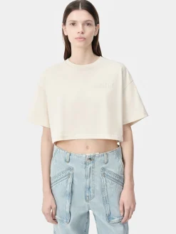 AMIRI Jersey|Tees<WOMEN'S EMBROIDERED CROPPED TEE Alabaster