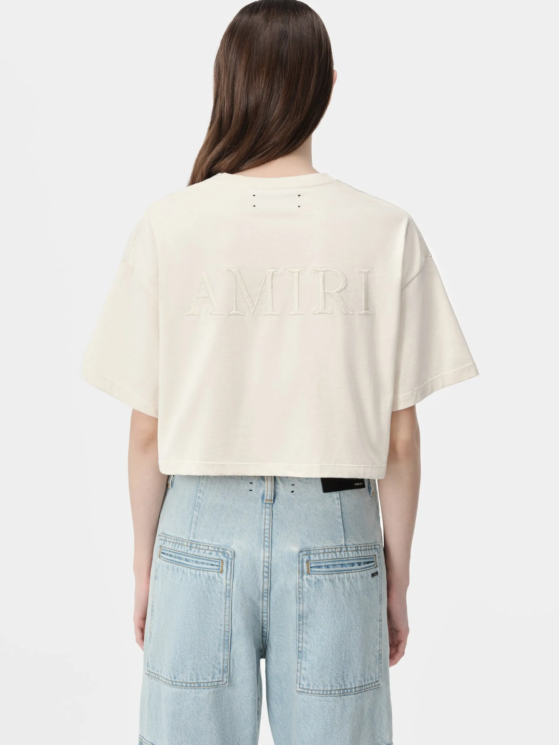 AMIRI Jersey|Tees<WOMEN'S EMBROIDERED CROPPED TEE Alabaster