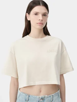AMIRI Jersey|Tees<WOMEN'S EMBROIDERED CROPPED TEE Alabaster