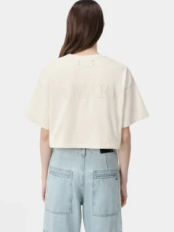 AMIRI Jersey|Tees<WOMEN'S EMBROIDERED CROPPED TEE Alabaster