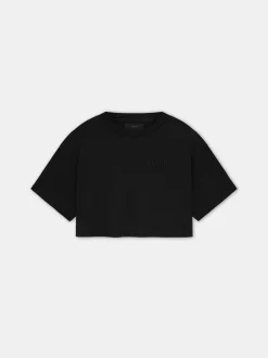 AMIRI Jersey|Tees<WOMEN'S EMBROIDERED CROPPED TEE BLACK