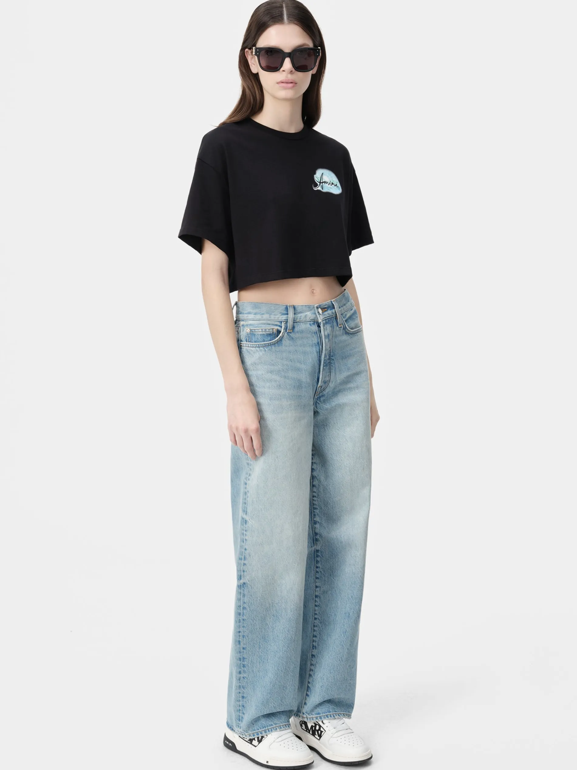 AMIRI Jersey|Tees<WOMEN'S PARADISE AIRBRUSH TEE BLACK