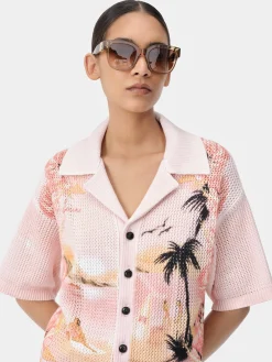 AMIRI Knitwear|Shirts<WOMEN'S PARADISE CROCHET POLO Rosewater