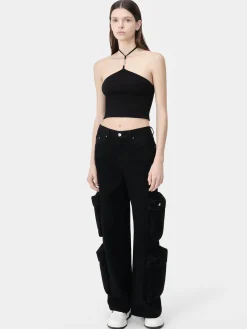 AMIRI Knitwear<WOMEN'S STACKED HALTER TOP BLACK