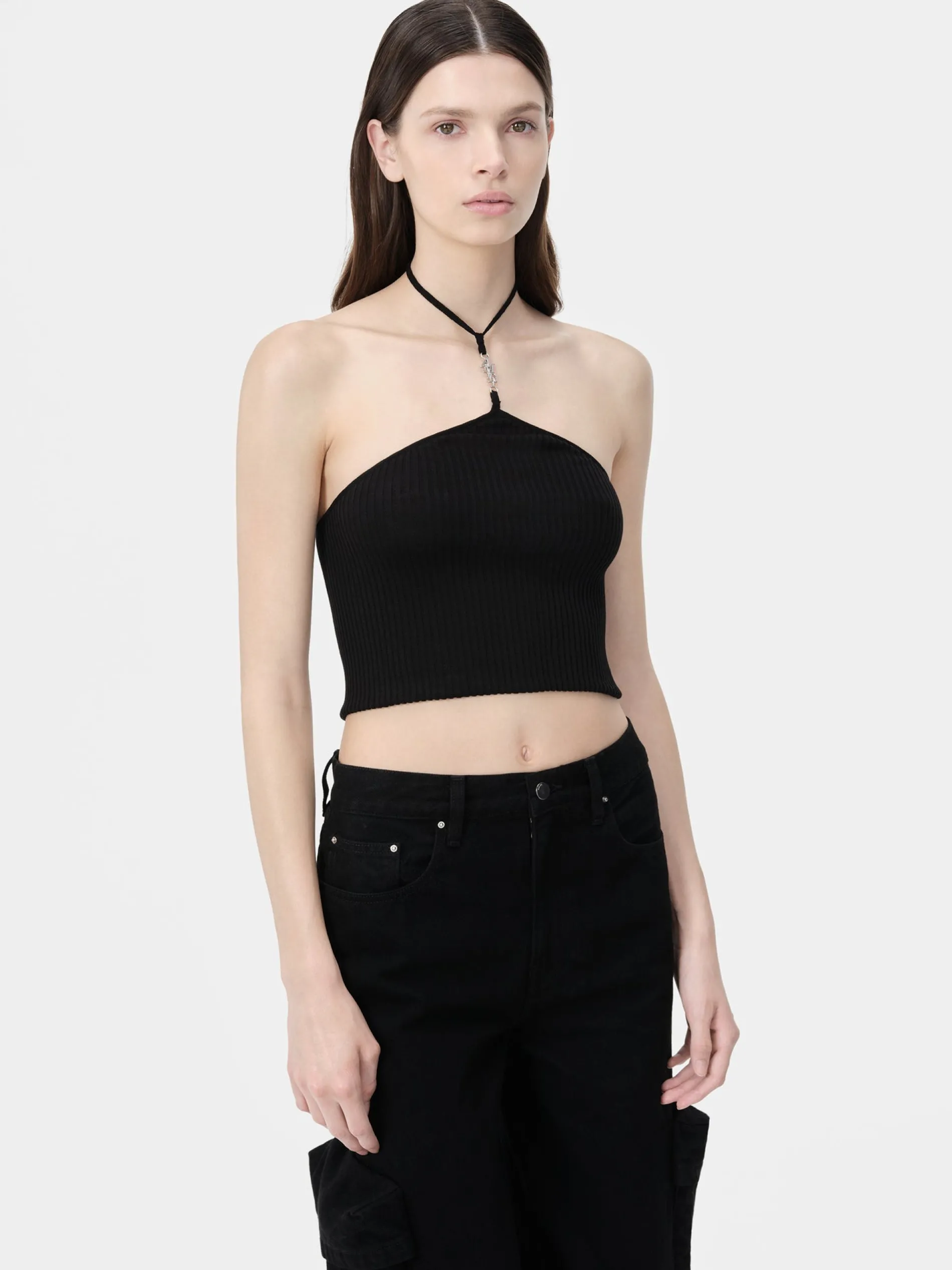 AMIRI Knitwear<WOMEN'S STACKED HALTER TOP BLACK