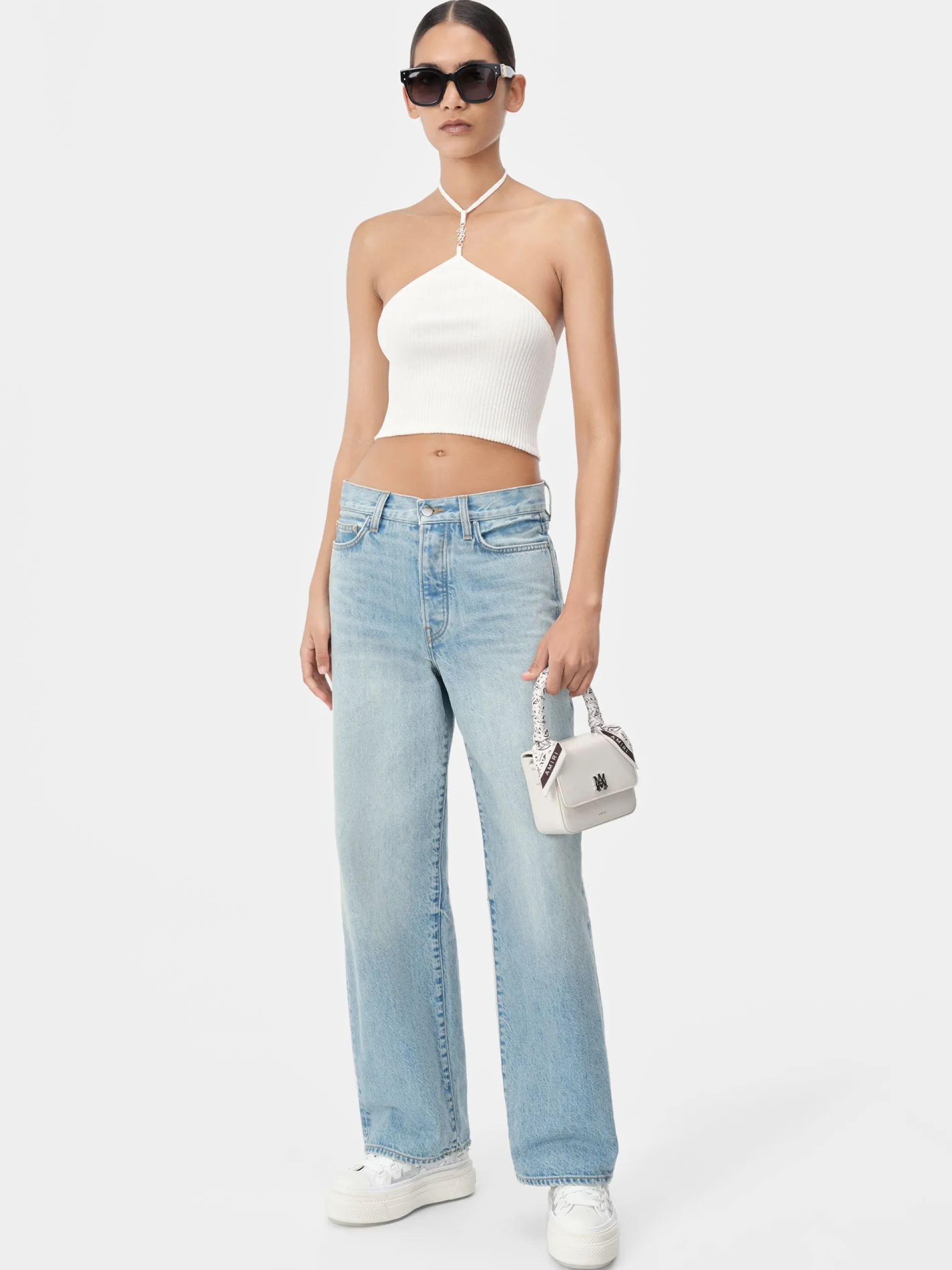 AMIRI Knitwear<WOMEN'S STACKED HALTER TOP Alabaster