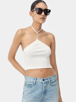 AMIRI Knitwear<WOMEN'S STACKED HALTER TOP Alabaster