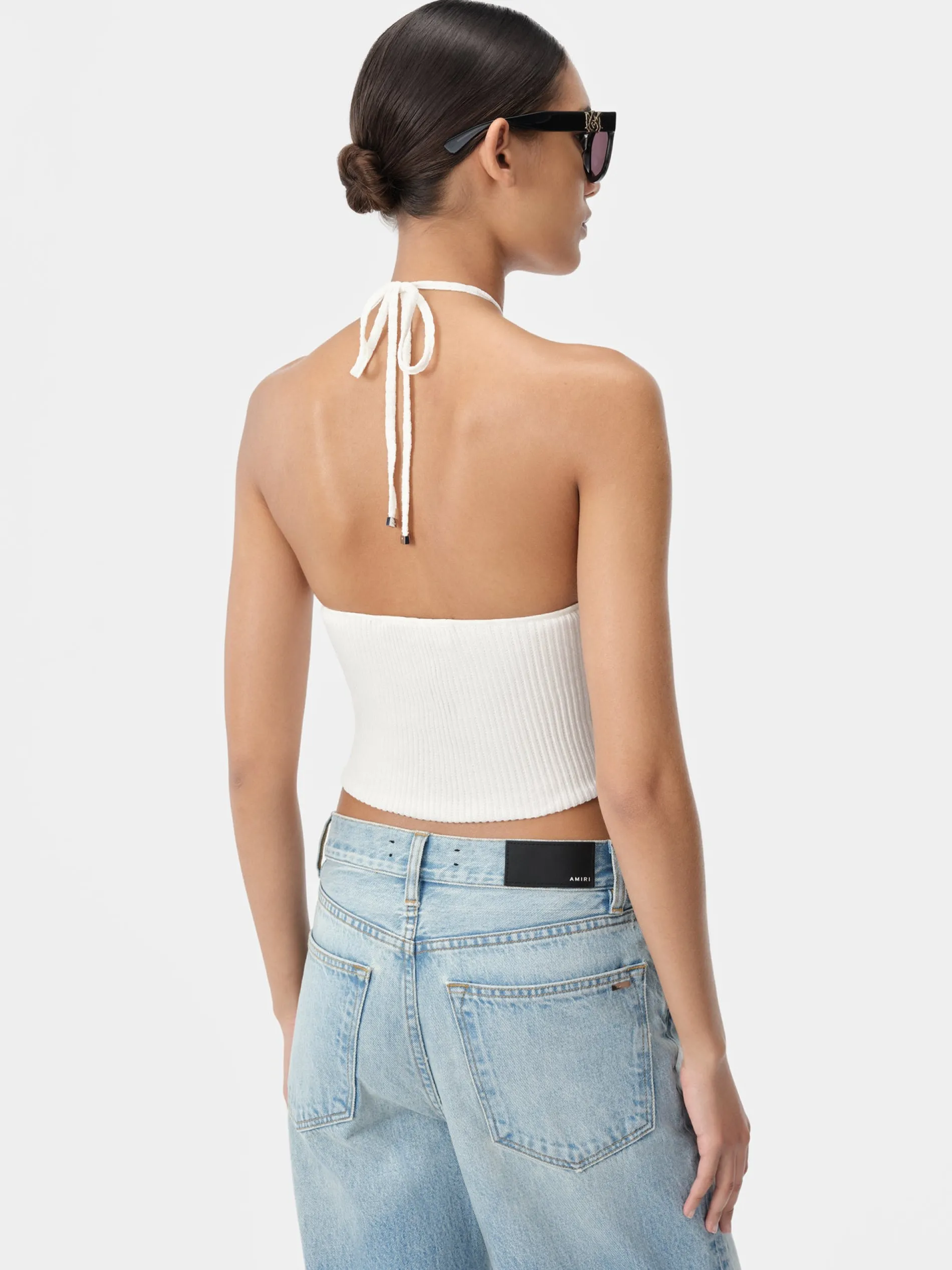 AMIRI Knitwear<WOMEN'S STACKED HALTER TOP Alabaster