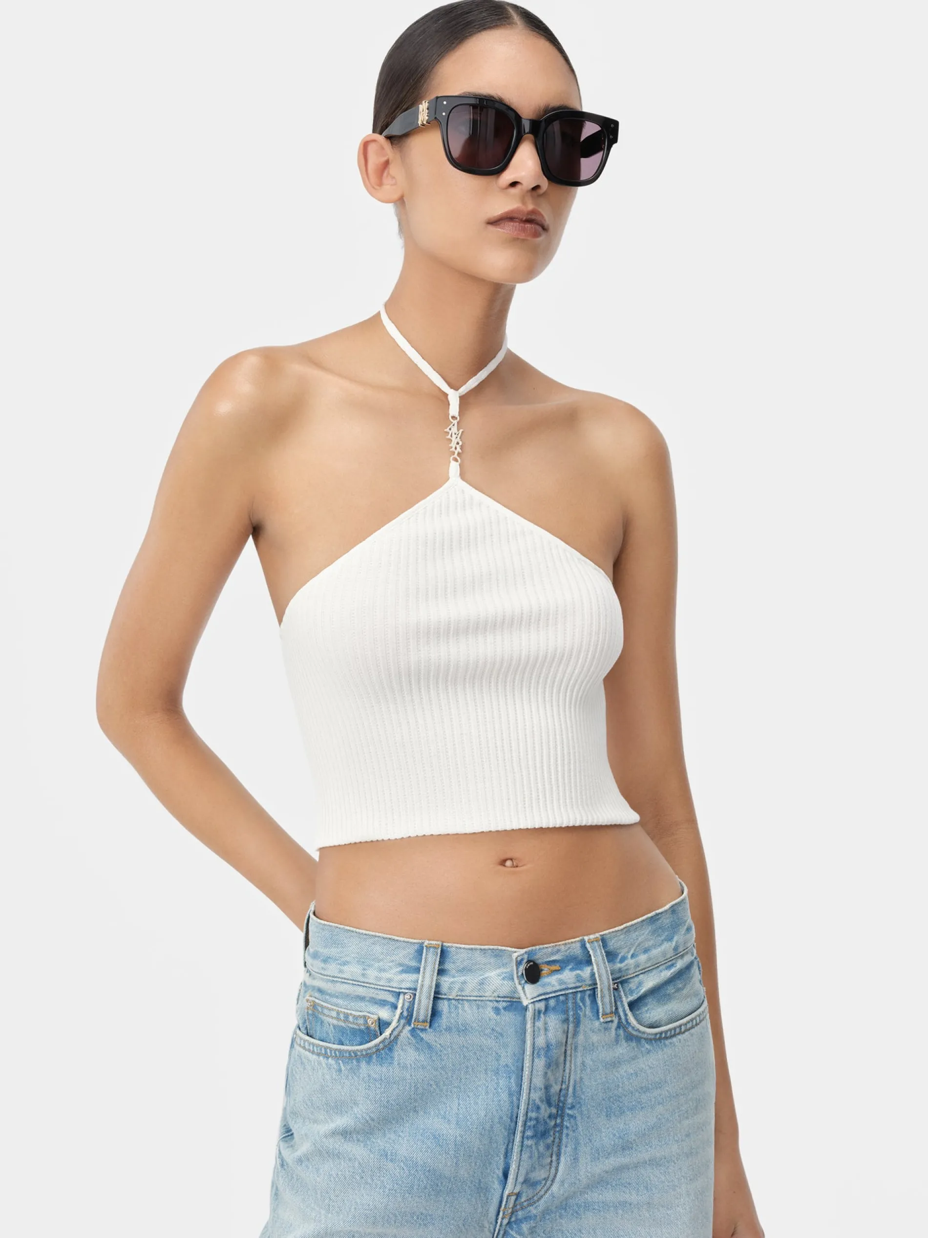 AMIRI Knitwear<WOMEN'S STACKED HALTER TOP Alabaster